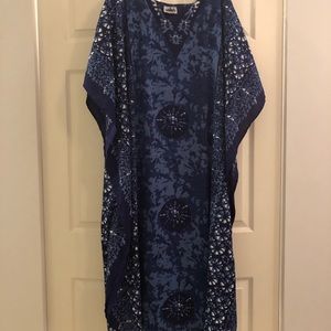 Indigo blue caftan mumu flowy batik print goddess